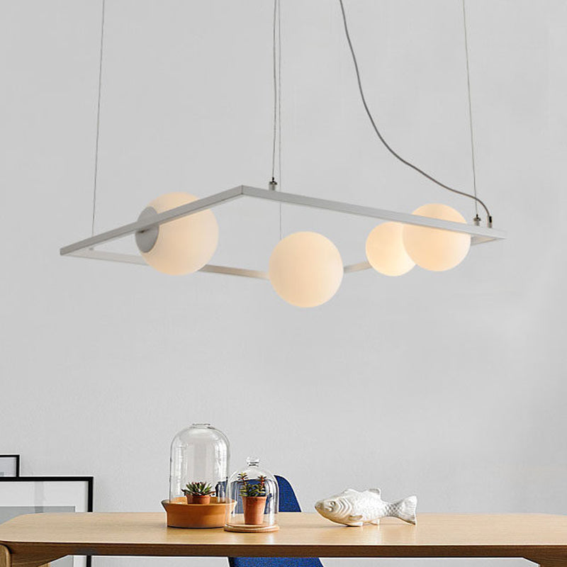 Bubble Kitchen Dinette Chandelier Ivory Glass 4 Bulbs Modernism Hanging Pendant with Square Frame in Black/White White Clearhalo 'Ceiling Lights' 'Chandeliers' 'Modern Chandeliers' 'Modern' Lighting' 1455209