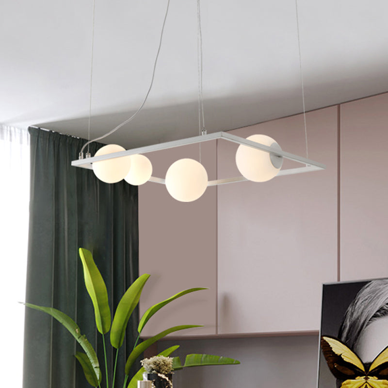 Bubble Kitchen Dinette Chandelier Ivory Glass 4 Bulbs Modernism Hanging Pendant with Square Frame in Black/White Clearhalo 'Ceiling Lights' 'Chandeliers' 'Modern Chandeliers' 'Modern' Lighting' 1455210