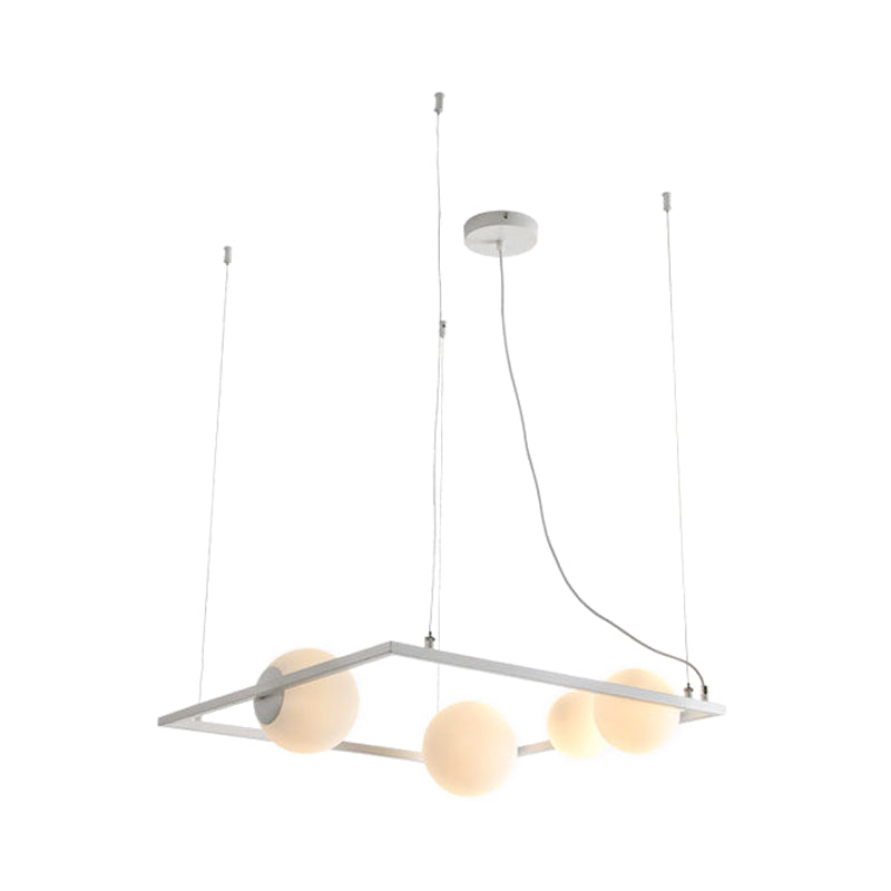 Bubble Kitchen Dinette Chandelier Ivory Glass 4 Bulbs Modernism Hanging Pendant with Square Frame in Black/White Clearhalo 'Ceiling Lights' 'Chandeliers' 'Modern Chandeliers' 'Modern' Lighting' 1455211