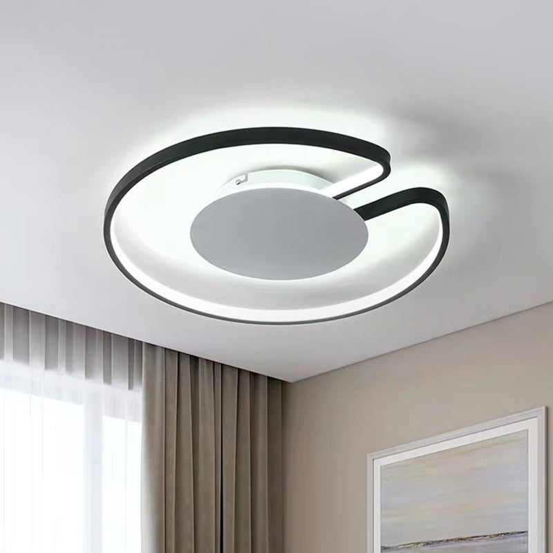 15"/19" W Minimal LED Flush Mount Light Iron White and Black Inner/Black and White Inner Hoop Ceiling Lamp with Open Design Clearhalo 'Ceiling Lights' 'Close To Ceiling Lights' 'Close to ceiling' 'Flush mount' Lighting' 1455292