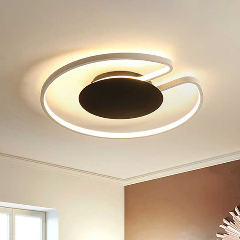 15"/19" W Minimal LED Flush Mount Light Iron White and Black Inner/Black and White Inner Hoop Ceiling Lamp with Open Design Clearhalo 'Ceiling Lights' 'Close To Ceiling Lights' 'Close to ceiling' 'Flush mount' Lighting' 1455298