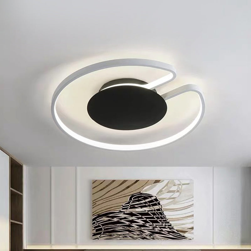 15"/19" W Minimal LED Flush Mount Light Iron White and Black Inner/Black and White Inner Hoop Ceiling Lamp with Open Design White-Black Clearhalo 'Ceiling Lights' 'Close To Ceiling Lights' 'Close to ceiling' 'Flush mount' Lighting' 1455299