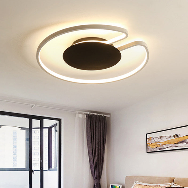 15"/19" W Minimal LED Flush Mount Light Iron White and Black Inner/Black and White Inner Hoop Ceiling Lamp with Open Design Clearhalo 'Ceiling Lights' 'Close To Ceiling Lights' 'Close to ceiling' 'Flush mount' Lighting' 1455300