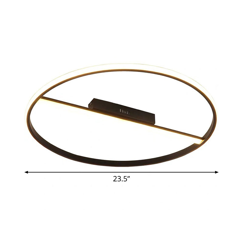 Thin Circle Flush Mounted Lamp Minimalist Acrylic Black 18"/23.5" Dia LED Ceiling Fixture with Glow Cross Bar, Warm/White Light Clearhalo 'Ceiling Lights' 'Close To Ceiling Lights' 'Close to ceiling' 'Flush mount' Lighting' 1455313