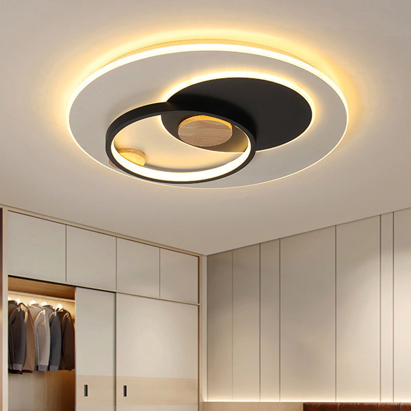 Minimal Intersected Circle Ceiling Light Iron Bedroom 16.5"/20.5" Wide LED Flushmount Lighting in Black/Grey, Warm/White Light Black Clearhalo 'Ceiling Lights' 'Close To Ceiling Lights' 'Close to ceiling' 'Flush mount' Lighting' 1455342