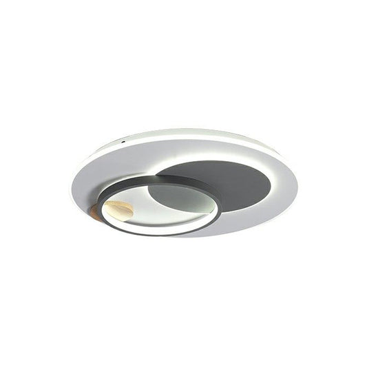 Minimal Intersected Circle Ceiling Light Iron Bedroom 16.5"/20.5" Wide LED Flushmount Lighting in Black/Grey, Warm/White Light Clearhalo 'Ceiling Lights' 'Close To Ceiling Lights' 'Close to ceiling' 'Flush mount' Lighting' 1455350