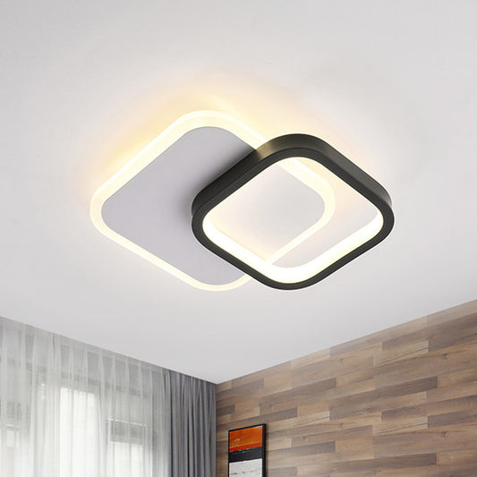 Black-White 2 Squares Small Ceiling Lamp Modern Acrylic LED Flush Mounted Lighting for Corridor Black-White Clearhalo 'Ceiling Lights' 'Close To Ceiling Lights' 'Close to ceiling' 'Flush mount' Lighting' 1455375