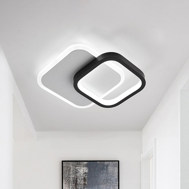 Black-White 2 Squares Small Ceiling Lamp Modern Acrylic LED Flush Mounted Lighting for Corridor Clearhalo 'Ceiling Lights' 'Close To Ceiling Lights' 'Close to ceiling' 'Flush mount' Lighting' 1455376