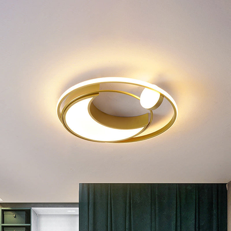 Black/Gold Waxing Moon Flush Mount Light Modern Acrylic 16"/19.5" Dia LED Ceiling Lighting with Orbital Side Design, Warm/White Light Gold Clearhalo 'Ceiling Lights' 'Close To Ceiling Lights' 'Close to ceiling' 'Flush mount' Lighting' 1455398