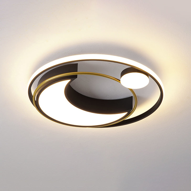 Black/Gold Waxing Moon Flush Mount Light Modern Acrylic 16"/19.5" Dia LED Ceiling Lighting with Orbital Side Design, Warm/White Light Clearhalo 'Ceiling Lights' 'Close To Ceiling Lights' 'Close to ceiling' 'Flush mount' Lighting' 1455406