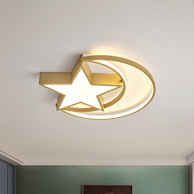 Crescent-Star Surface Ceiling Light Contemporary Iron Bedroom 16"/19.5" Wide LED Flush Mount in Gold Clearhalo 'Ceiling Lights' 'Close To Ceiling Lights' 'Close to ceiling' 'Flush mount' Lighting' 1455407