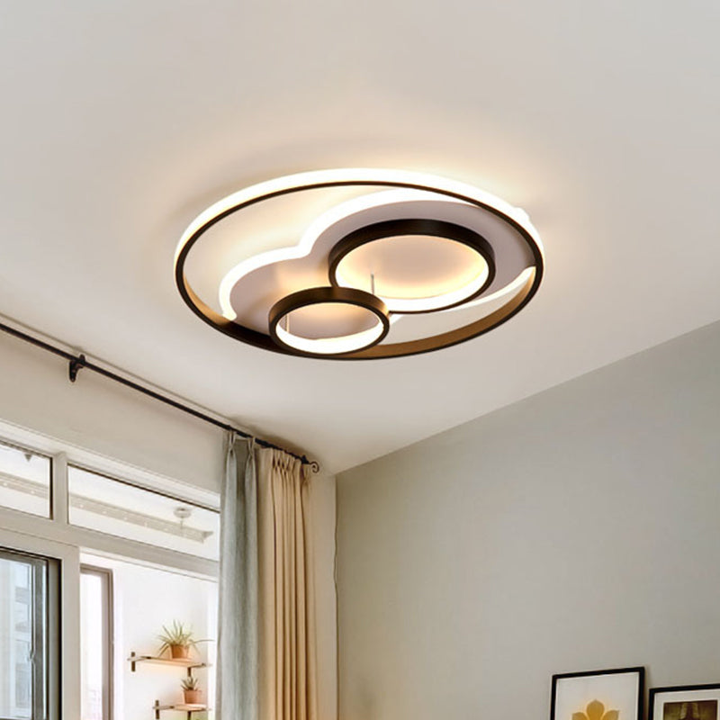 Multi-Ring Acrylic Ceiling Mount Lamp Modernism Black LED Flush Mount Recessed Lighting in Warm/White Light, 16"/19.5" Width Black Clearhalo 'Ceiling Lights' 'Close To Ceiling Lights' 'Close to ceiling' 'Flush mount' Lighting' 1455424