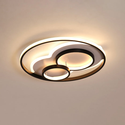 Multi-Ring Acrylic Ceiling Mount Lamp Modernism Black LED Flush Mount Recessed Lighting in Warm/White Light, 16"/19.5" Width Clearhalo 'Ceiling Lights' 'Close To Ceiling Lights' 'Close to ceiling' 'Flush mount' Lighting' 1455426