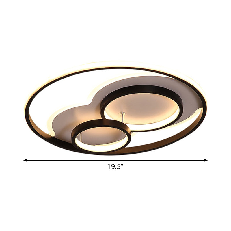 Multi-Ring Acrylic Ceiling Mount Lamp Modernism Black LED Flush Mount Recessed Lighting in Warm/White Light, 16"/19.5" Width Clearhalo 'Ceiling Lights' 'Close To Ceiling Lights' 'Close to ceiling' 'Flush mount' Lighting' 1455428