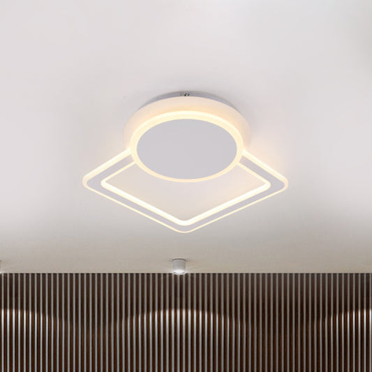 Round/Square Living Room Flushmount Acrylic Simplicity LED Ceiling Flush Light Fixture in White with Frame White Round Clearhalo 'Ceiling Lights' 'Close To Ceiling Lights' 'Close to ceiling' 'Flush mount' Lighting' 1455435