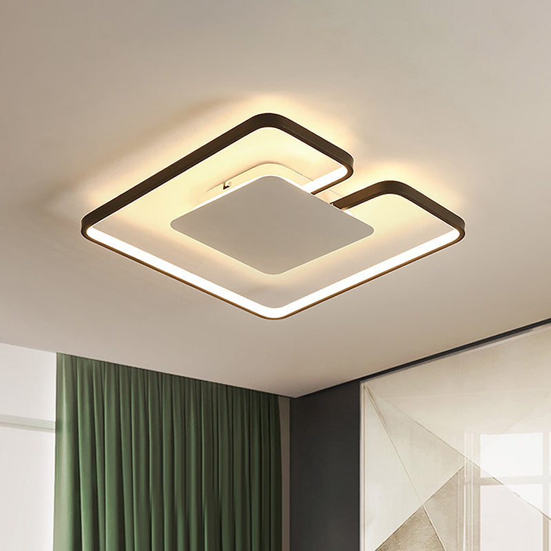 Square Frame Thin Ceiling Fixture Simple Iron Bedroom 15"/19" W LED Flushmount Lighting in White-Black Inner/Black-White Inner with Gap Design Clearhalo 'Ceiling Lights' 'Close To Ceiling Lights' 'Close to ceiling' 'Flush mount' Lighting' 1455439