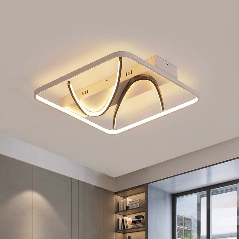 Square Frame Bedroom Flush Mount Silica Gel Modern LED Ceiling Light with Dual Curved Line in Black-White, Warm/White Light Clearhalo 'Ceiling Lights' 'Close To Ceiling Lights' 'Close to ceiling' 'Flush mount' Lighting' 1455460