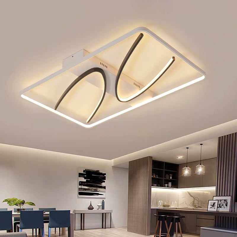 Rectangular Ceiling Flush Light Modernism Aluminum Black-White LED Flush Mount Lamp in Warm/White Light with Curve Design Black-White Clearhalo 'Ceiling Lights' 'Close To Ceiling Lights' 'Close to ceiling' 'Flush mount' Lighting' 1455471