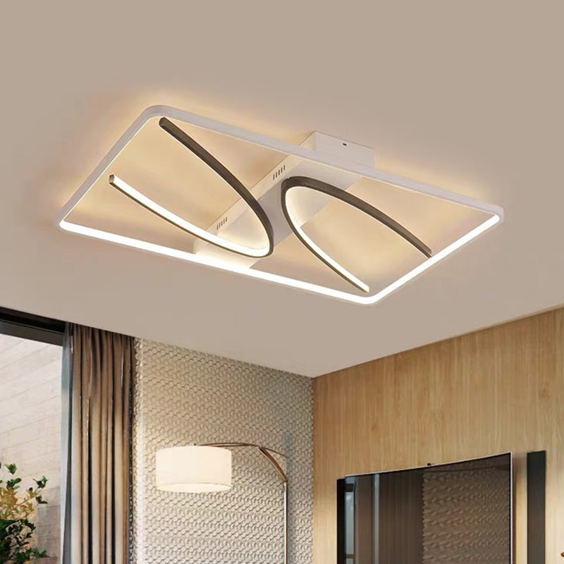 Rectangular Ceiling Flush Light Modernism Aluminum Black-White LED Flush Mount Lamp in Warm/White Light with Curve Design Clearhalo 'Ceiling Lights' 'Close To Ceiling Lights' 'Close to ceiling' 'Flush mount' Lighting' 1455472