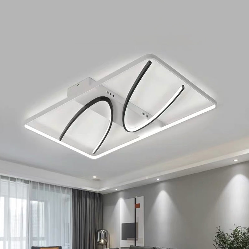 Rectangular Ceiling Flush Light Modernism Aluminum Black-White LED Flush Mount Lamp in Warm/White Light with Curve Design Clearhalo 'Ceiling Lights' 'Close To Ceiling Lights' 'Close to ceiling' 'Flush mount' Lighting' 1455473