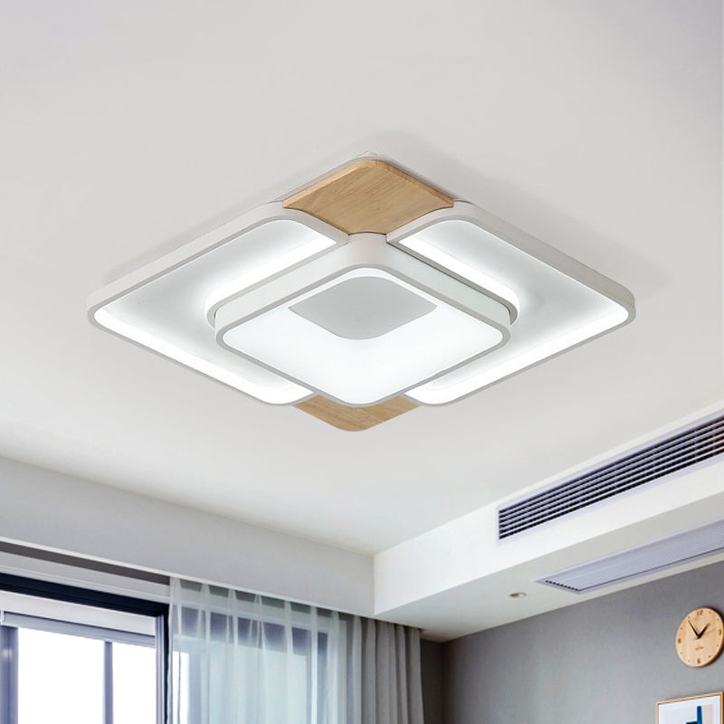 Nordic Overlapped Square Flushmount Acrylic Bedroom 16"/19.5" Wide LED Ceiling Light in White-Wood, Warm/White Light Clearhalo 'Ceiling Lights' 'Close To Ceiling Lights' 'Close to ceiling' 'Flush mount' Lighting' 1455476