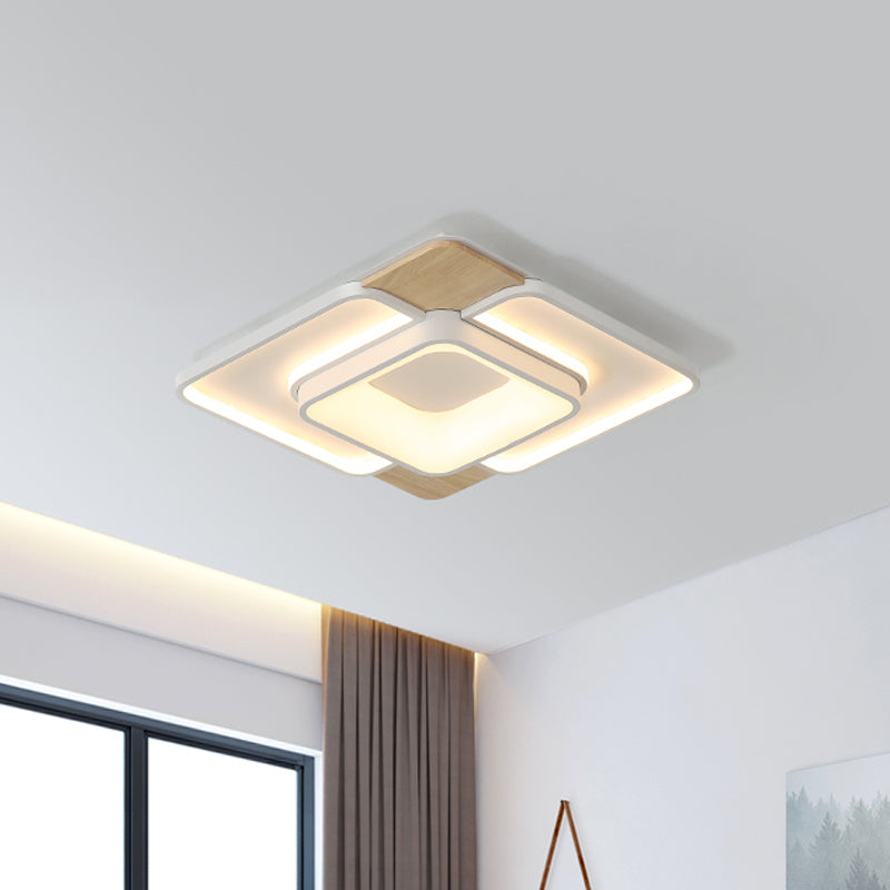 Nordic Overlapped Square Flushmount Acrylic Bedroom 16"/19.5" Wide LED Ceiling Light in White-Wood, Warm/White Light White Clearhalo 'Ceiling Lights' 'Close To Ceiling Lights' 'Close to ceiling' 'Flush mount' Lighting' 1455477