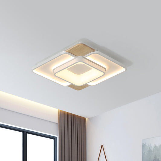 Nordic Overlapped Square Flushmount Acrylic Bedroom 16"/19.5" Wide LED Ceiling Light in White-Wood, Warm/White Light White Clearhalo 'Ceiling Lights' 'Close To Ceiling Lights' 'Close to ceiling' 'Flush mount' Lighting' 1455477