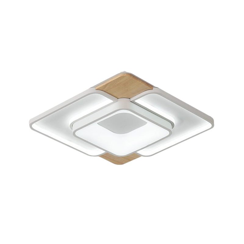 Nordic Overlapped Square Flushmount Acrylic Bedroom 16"/19.5" Wide LED Ceiling Light in White-Wood, Warm/White Light Clearhalo 'Ceiling Lights' 'Close To Ceiling Lights' 'Close to ceiling' 'Flush mount' Lighting' 1455478