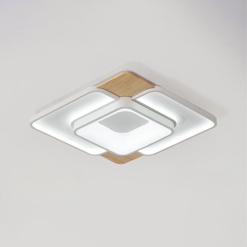 Nordic Overlapped Square Flushmount Acrylic Bedroom 16"/19.5" Wide LED Ceiling Light in White-Wood, Warm/White Light Clearhalo 'Ceiling Lights' 'Close To Ceiling Lights' 'Close to ceiling' 'Flush mount' Lighting' 1455479