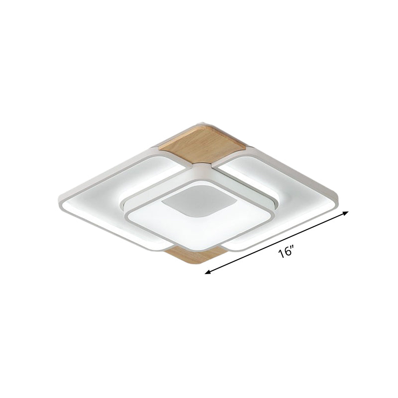 Nordic Overlapped Square Flushmount Acrylic Bedroom 16"/19.5" Wide LED Ceiling Light in White-Wood, Warm/White Light Clearhalo 'Ceiling Lights' 'Close To Ceiling Lights' 'Close to ceiling' 'Flush mount' Lighting' 1455480