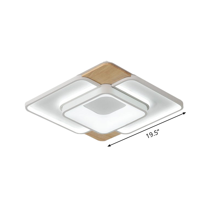 Nordic Overlapped Square Flushmount Acrylic Bedroom 16"/19.5" Wide LED Ceiling Light in White-Wood, Warm/White Light Clearhalo 'Ceiling Lights' 'Close To Ceiling Lights' 'Close to ceiling' 'Flush mount' Lighting' 1455481