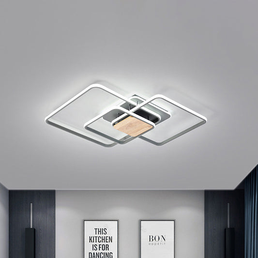 Lounge LED Flush Mounted Light Modern Grey and Wood Ceiling Fixture with Stacked Square Acrylic Frame, Warm/White Light Grey Clearhalo 'Ceiling Lights' 'Close To Ceiling Lights' 'Close to ceiling' 'Flush mount' Lighting' 1455483