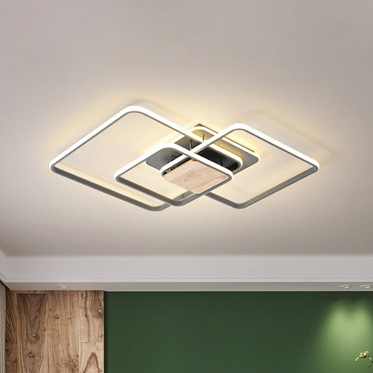 Lounge LED Flush Mounted Light Modern Grey and Wood Ceiling Fixture with Stacked Square Acrylic Frame, Warm/White Light Clearhalo 'Ceiling Lights' 'Close To Ceiling Lights' 'Close to ceiling' 'Flush mount' Lighting' 1455484