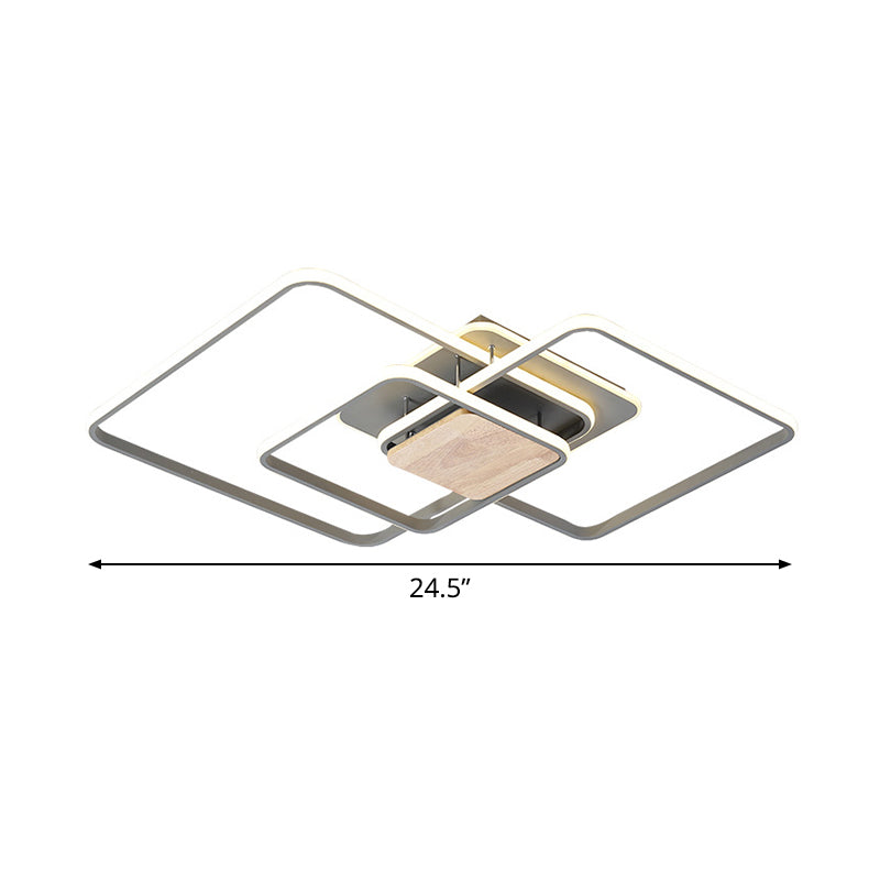 Lounge LED Flush Mounted Light Modern Grey and Wood Ceiling Fixture with Stacked Square Acrylic Frame, Warm/White Light Clearhalo 'Ceiling Lights' 'Close To Ceiling Lights' 'Close to ceiling' 'Flush mount' Lighting' 1455486