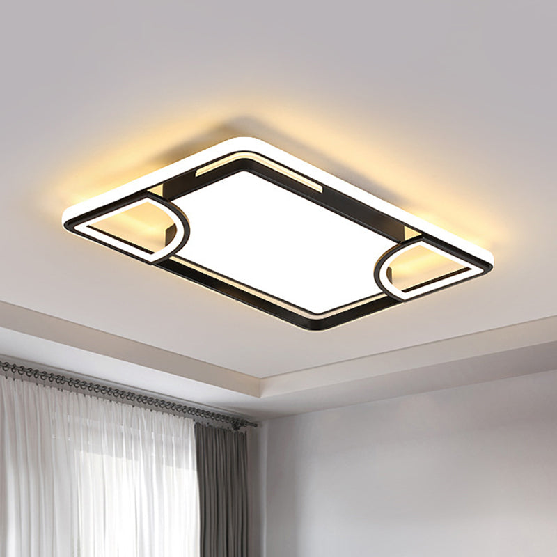 Black Thin Rectangle Ceiling Flush Modern Acrylic LED Flushmount Lighting in Warm/White Light with Sector Cutouts Design Clearhalo 'Ceiling Lights' 'Close To Ceiling Lights' 'Close to ceiling' 'Flush mount' Lighting' 1455487