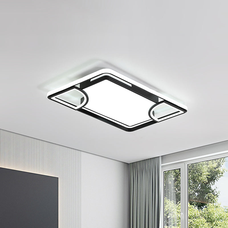 Black Thin Rectangle Ceiling Flush Modern Acrylic LED Flushmount Lighting in Warm/White Light with Sector Cutouts Design Black Clearhalo 'Ceiling Lights' 'Close To Ceiling Lights' 'Close to ceiling' 'Flush mount' Lighting' 1455488