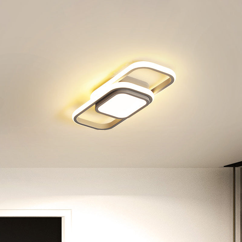 Cubic/Cuboid Dorm Ceiling Lamp Metal Simple 16/23.5 Inch Wide LED Flush Light Fixture in Black/Grey with Glow Frame, Warm/White Light Clearhalo 'Ceiling Lights' 'Close To Ceiling Lights' 'Close to ceiling' 'Flush mount' Lighting' 1455503