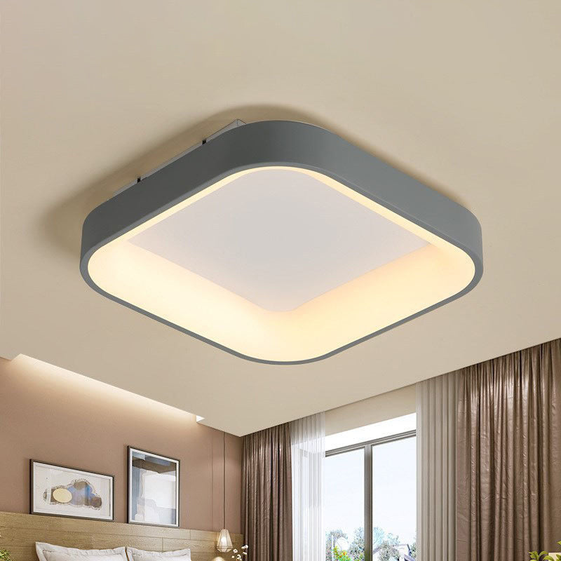 Grey/White Squared Ring Ceiling Fixture Nordic Acrylic LED Flush Mount Recessed Lighting for Bedroom, 16"/19.5" W Clearhalo 'Ceiling Lights' 'Close To Ceiling Lights' 'Close to ceiling' 'Flush mount' Lighting' 1455512