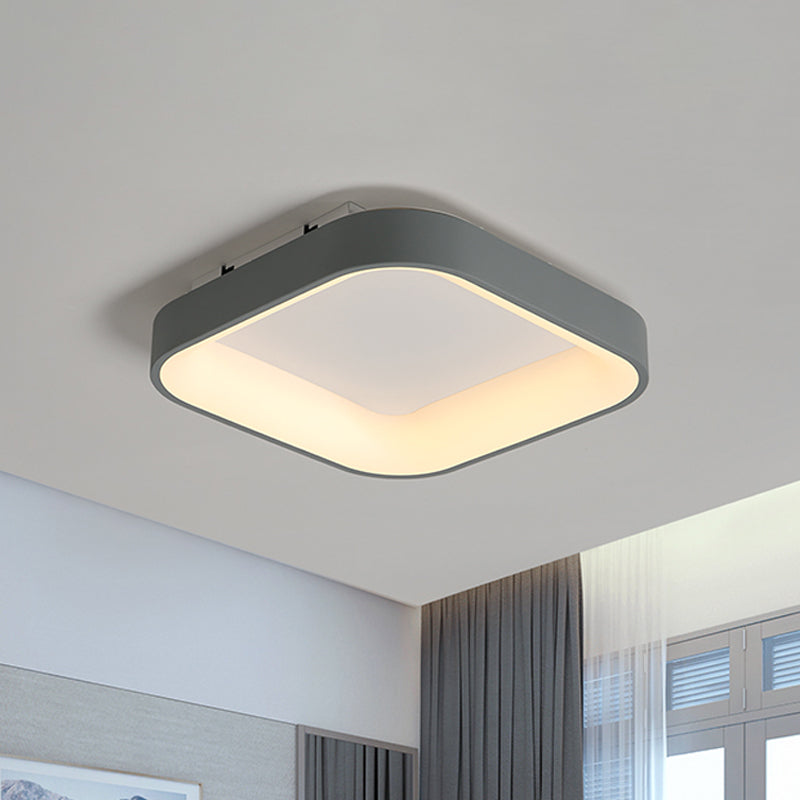 Grey/White Squared Ring Ceiling Fixture Nordic Acrylic LED Flush Mount Recessed Lighting for Bedroom, 16"/19.5" W Grey Clearhalo 'Ceiling Lights' 'Close To Ceiling Lights' 'Close to ceiling' 'Flush mount' Lighting' 1455513