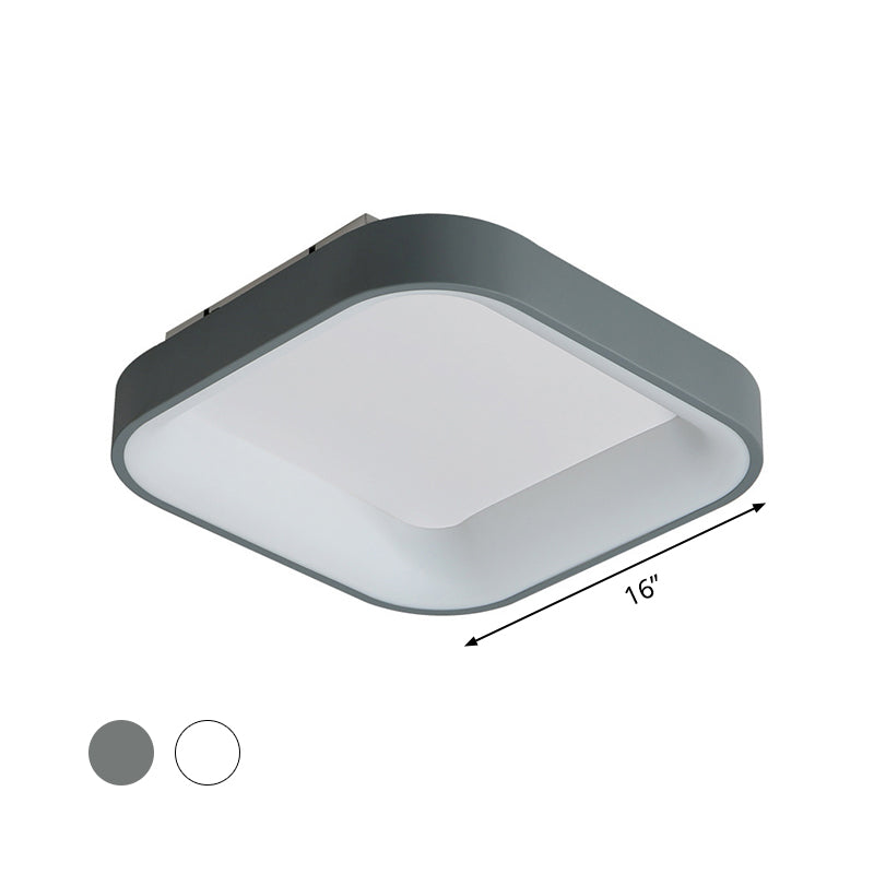 Grey/White Squared Ring Ceiling Fixture Nordic Acrylic LED Flush Mount Recessed Lighting for Bedroom, 16"/19.5" W Clearhalo 'Ceiling Lights' 'Close To Ceiling Lights' 'Close to ceiling' 'Flush mount' Lighting' 1455516