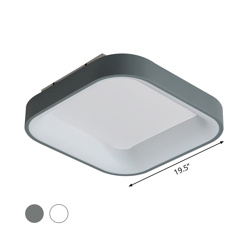 Grey/White Squared Ring Ceiling Fixture Nordic Acrylic LED Flush Mount Recessed Lighting for Bedroom, 16"/19.5" W Clearhalo 'Ceiling Lights' 'Close To Ceiling Lights' 'Close to ceiling' 'Flush mount' Lighting' 1455517