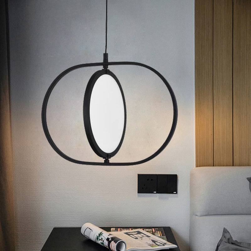 Simple LED Hanging Lamp Metallic Black Vertical/Horizontal Adjustable Disc Pendant Lighting with Capsule Frame Clearhalo 'Ceiling Lights' 'Modern Pendants' 'Modern' 'Pendant Lights' 'Pendants' Lighting' 1455568