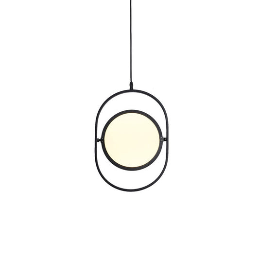 Simple LED Hanging Lamp Metallic Black Vertical/Horizontal Adjustable Disc Pendant Lighting with Capsule Frame Clearhalo 'Ceiling Lights' 'Modern Pendants' 'Modern' 'Pendant Lights' 'Pendants' Lighting' 1455575