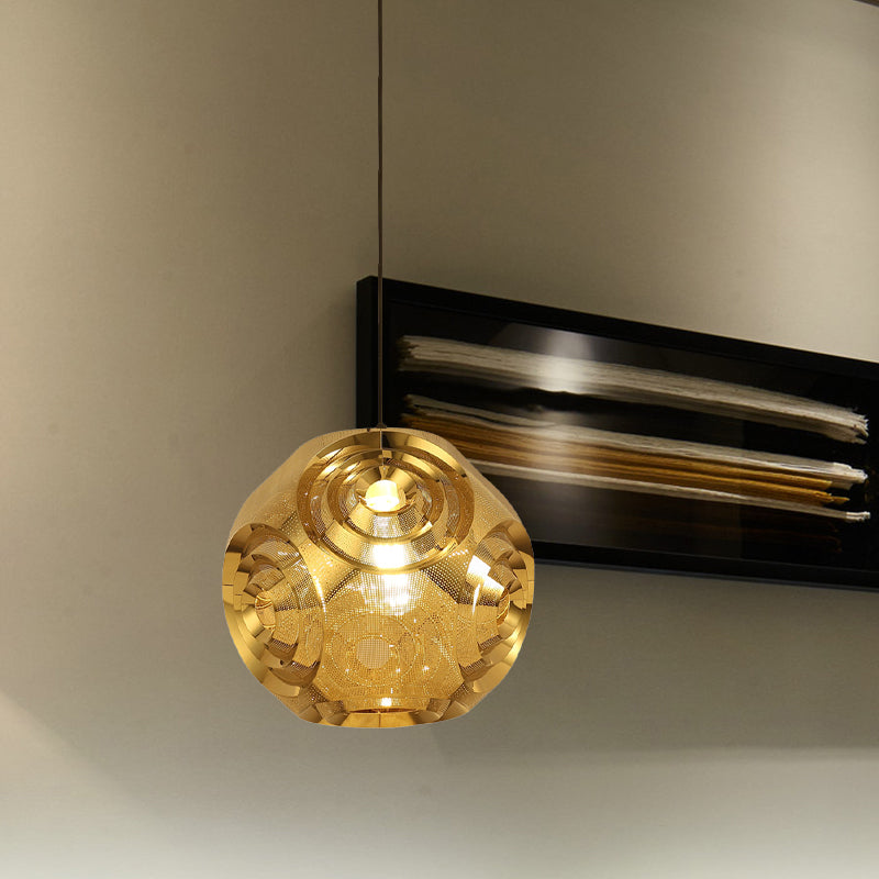 Stainless Steel Sphere Pendant Lamp Colonial 1-Head Cafe Suspension Light with Cutout Design in Chrome/Gold/Rose Gold, 11"/15" W Clearhalo 'Ceiling Lights' 'Pendant Lights' 'Pendants' Lighting' 1455585