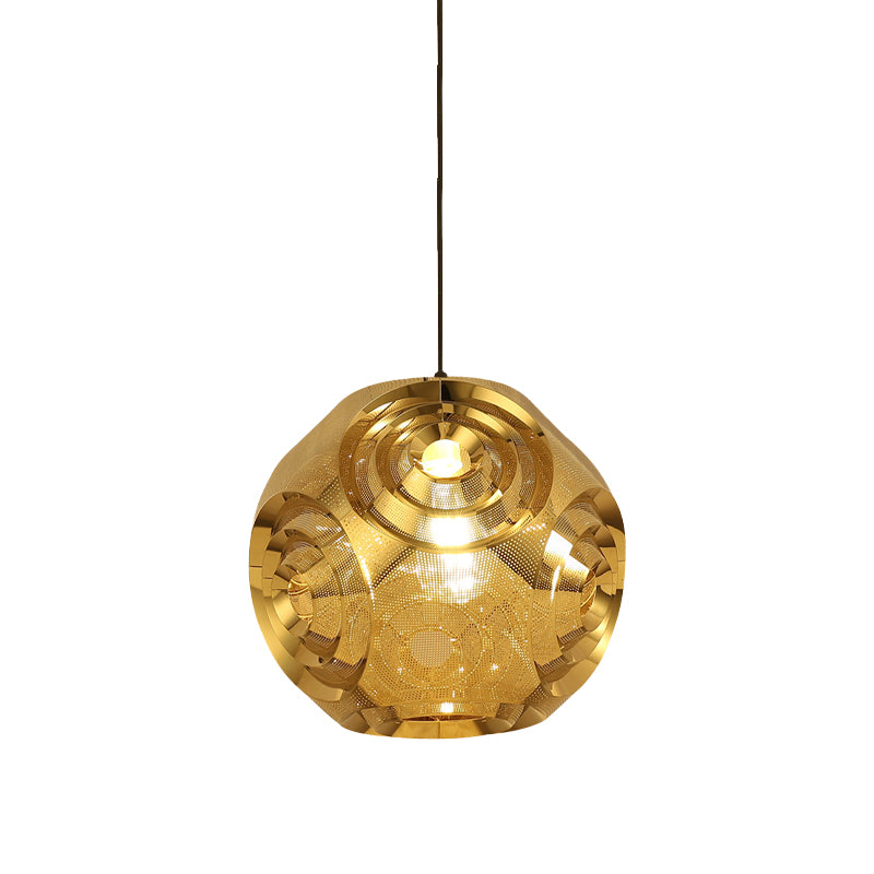 Stainless Steel Sphere Pendant Lamp Colonial 1-Head Cafe Suspension Light with Cutout Design in Chrome/Gold/Rose Gold, 11"/15" W Clearhalo 'Ceiling Lights' 'Pendant Lights' 'Pendants' Lighting' 1455587