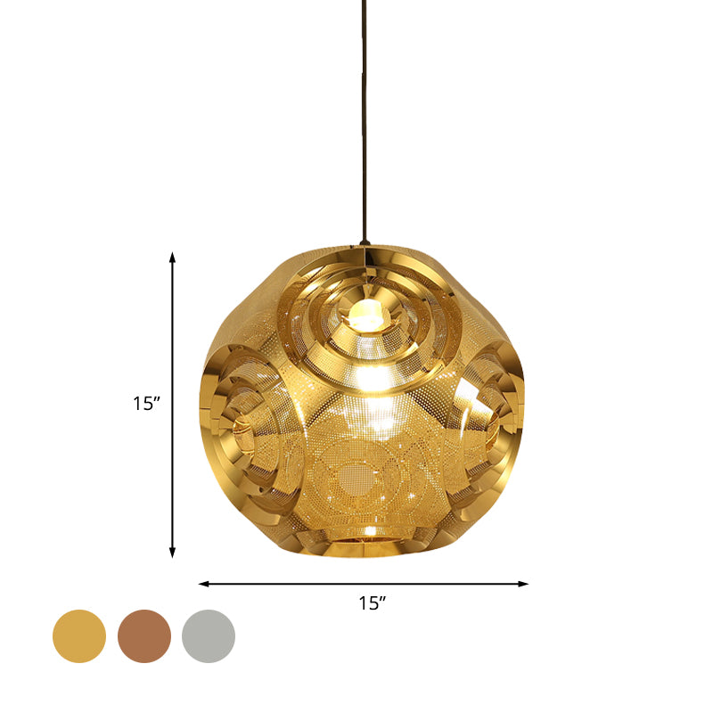 Stainless Steel Sphere Pendant Lamp Colonial 1-Head Cafe Suspension Light with Cutout Design in Chrome/Gold/Rose Gold, 11"/15" W Clearhalo 'Ceiling Lights' 'Pendant Lights' 'Pendants' Lighting' 1455589