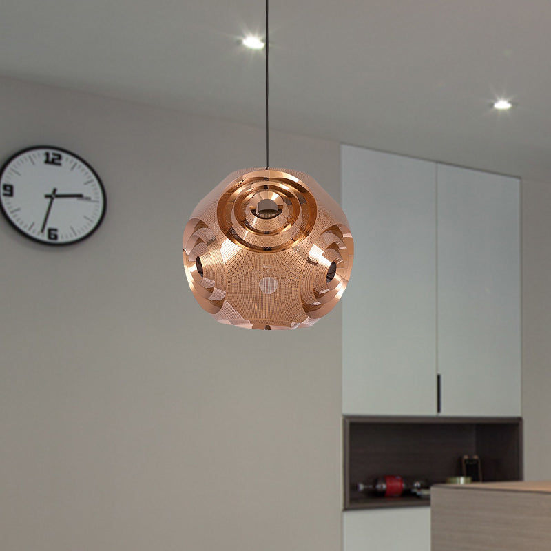 Stainless Steel Sphere Pendant Lamp Colonial 1-Head Cafe Suspension Light with Cutout Design in Chrome/Gold/Rose Gold, 11"/15" W Clearhalo 'Ceiling Lights' 'Pendant Lights' 'Pendants' Lighting' 1455591