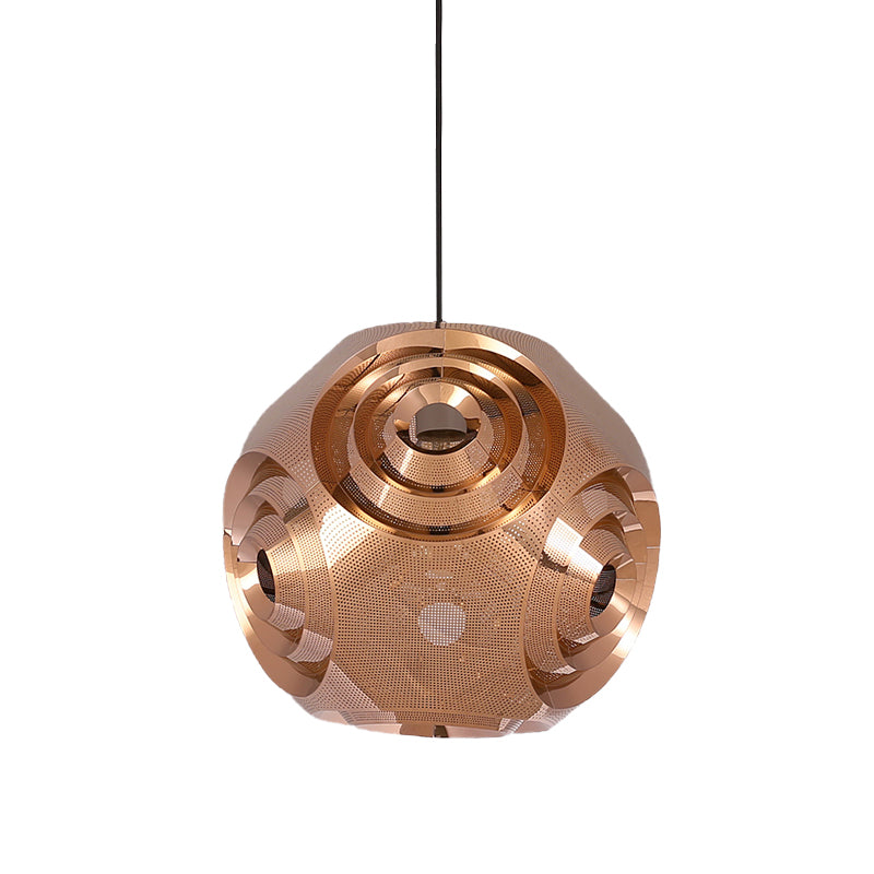 Stainless Steel Sphere Pendant Lamp Colonial 1-Head Cafe Suspension Light with Cutout Design in Chrome/Gold/Rose Gold, 11"/15" W Clearhalo 'Ceiling Lights' 'Pendant Lights' 'Pendants' Lighting' 1455593