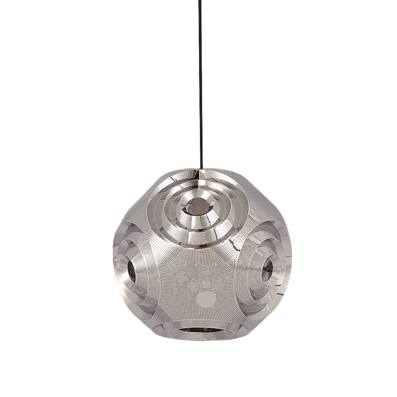 Stainless Steel Sphere Pendant Lamp Colonial 1-Head Cafe Suspension Light with Cutout Design in Chrome/Gold/Rose Gold, 11"/15" W Clearhalo 'Ceiling Lights' 'Pendant Lights' 'Pendants' Lighting' 1455597