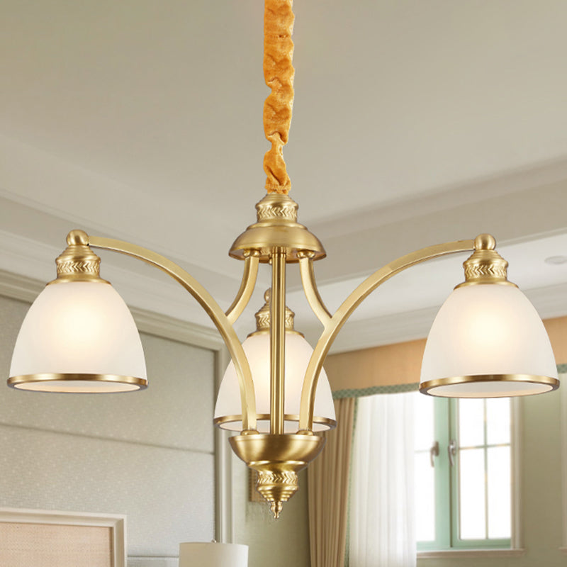 Bowl Ivory Glass Chandelier Lamp Colonial 3/5/8 Bulbs Living Room Down Lighting Pendant in Gold Clearhalo 'Ceiling Lights' 'Chandeliers' Lighting' options 1455598